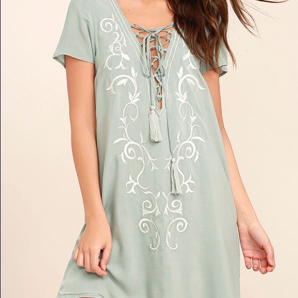 Lulus Dresses & Skirts - Lulus DOWN IN KOKOMO DUSTY SAGE LACE-UP DRESS
